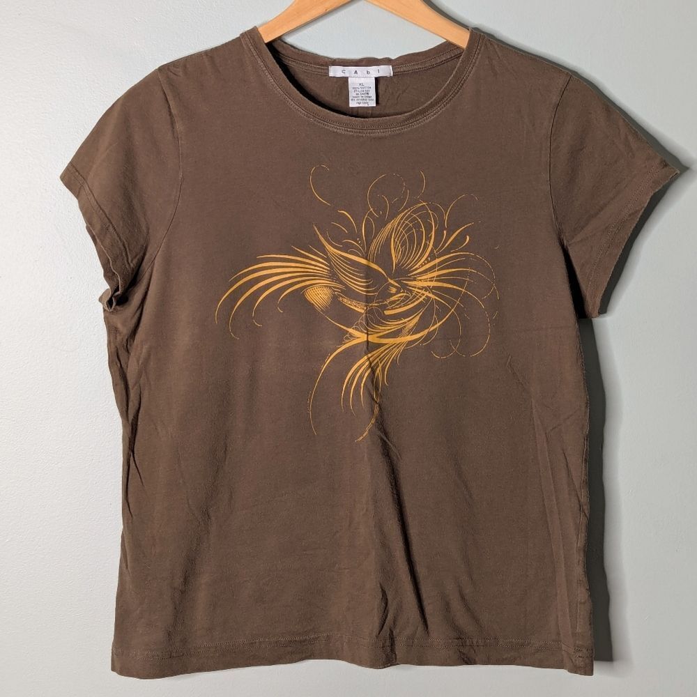 Vintage Brown CAbi 100% Cotton Graphic Boxy Short Sleeve T-shirt Size XL